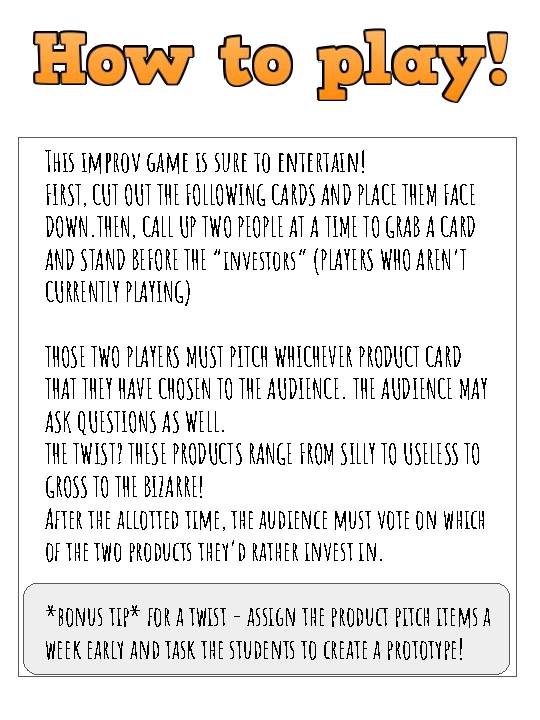 Drama Club Games Easy And Funny Theater Improv Game Product Pitch