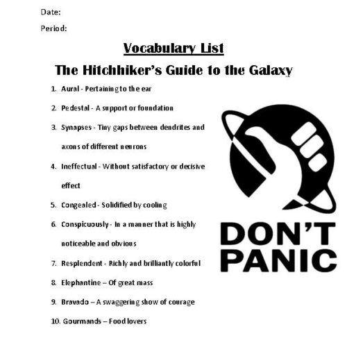 The Hitchhiker's Guide to the Galaxy Vocabulary Classful