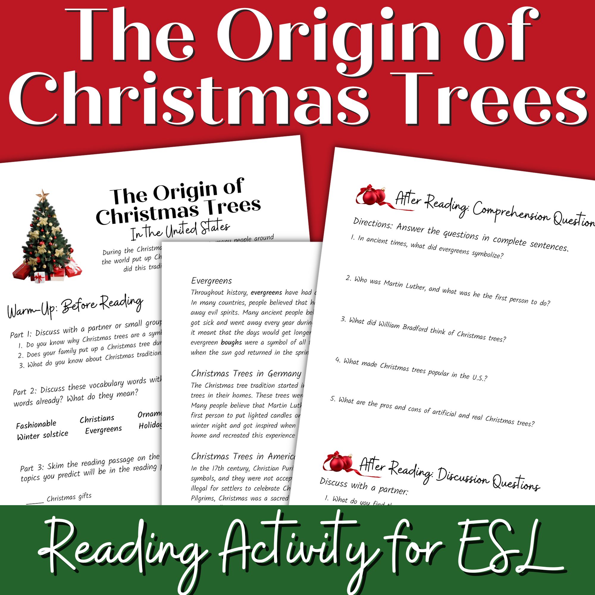 Christmas Reading Passage and Activities for Adult ESL and High School ELL  Newcomers - Classful
