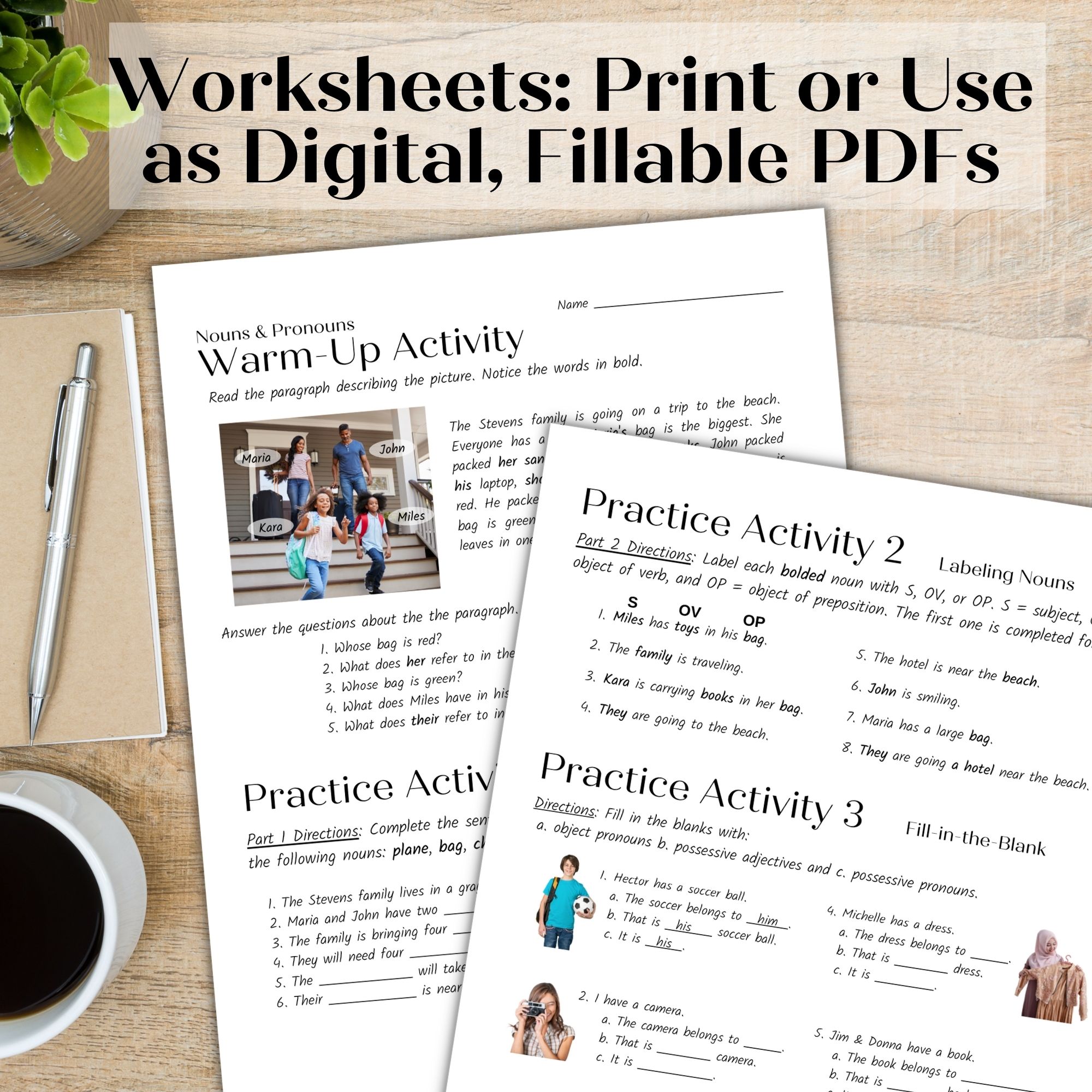 Nouns and Pronouns Beginner ESL English Grammar Lesson Activities  Worksheets for Adults and High School ELL Newcomers - Classful