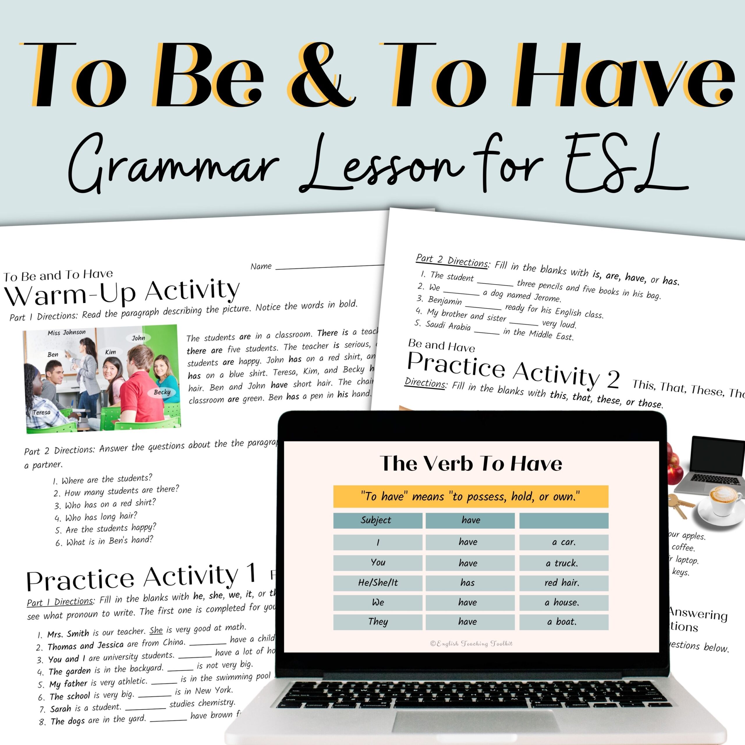 To Be and To Have ESL English Grammar Lesson Activities and Worksheets for  Adults and High School ELL Newcomers - Classful