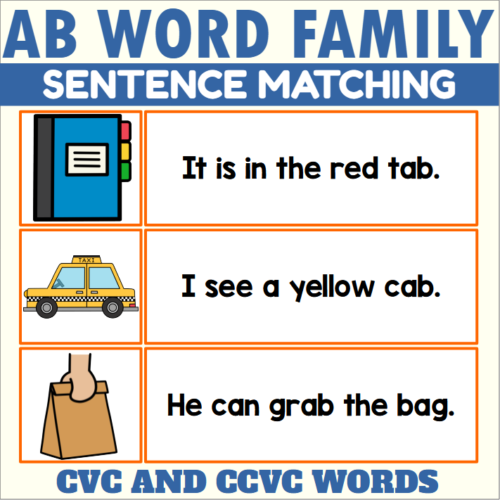 AB Word Family Sentence Matching Classful Ab word family sentence matching classful