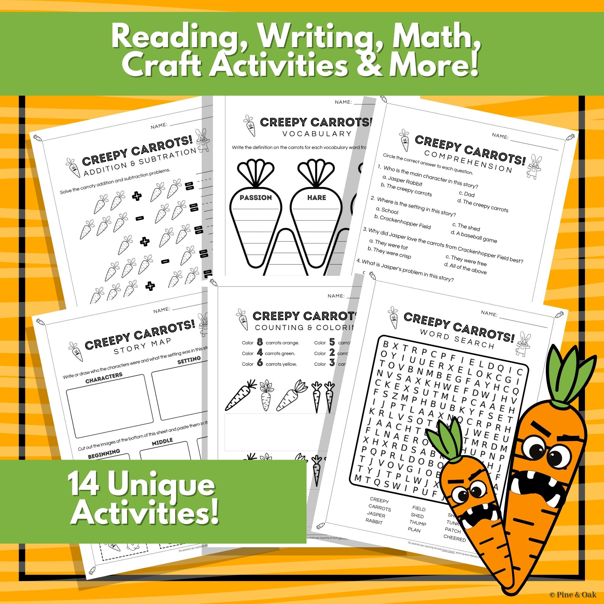 Creepy Carrots Activities and Book Study - Halloween, Easter, Sub Plan ...