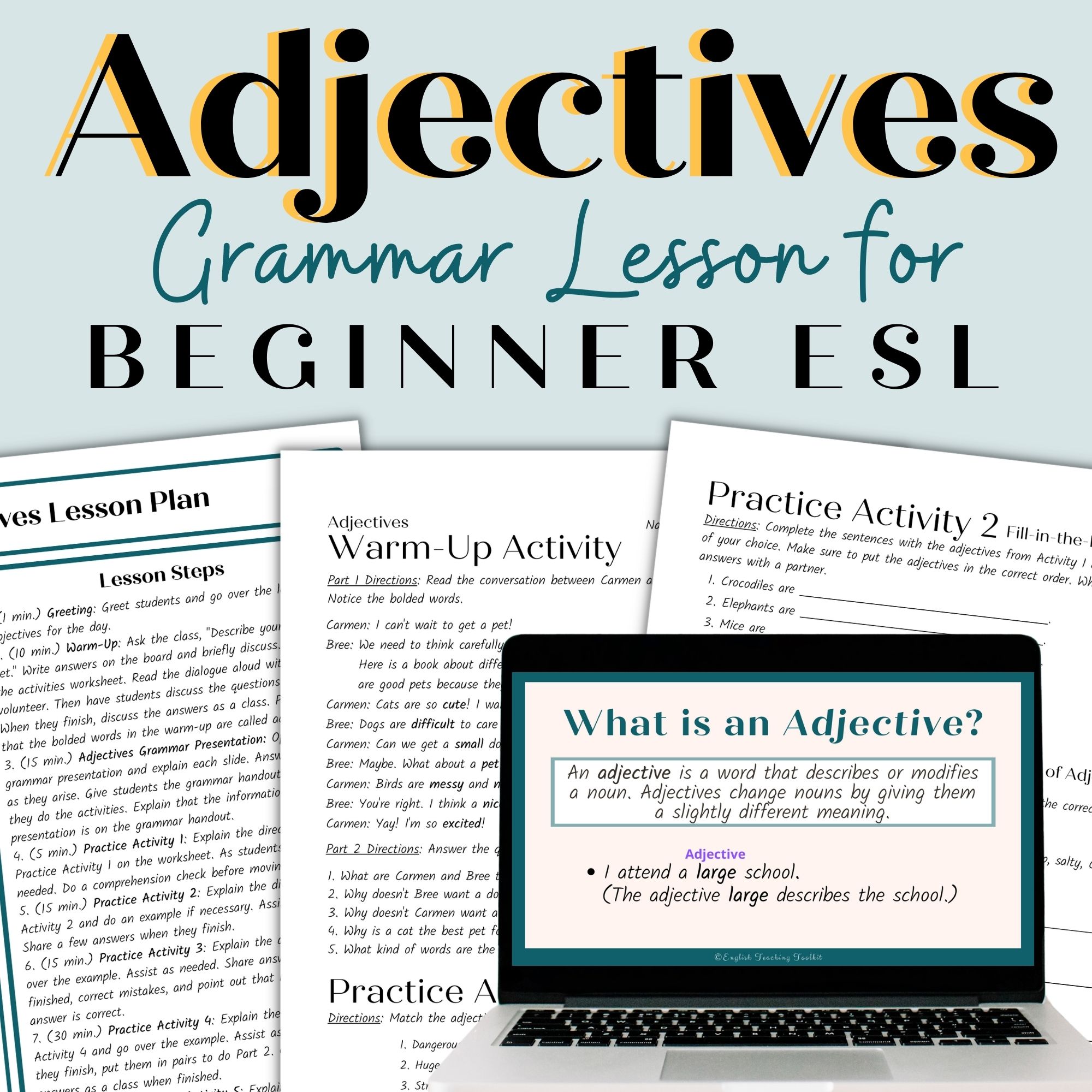 Adjectives English Grammar Lesson Plan and Activities for Adult ESL and  High School ELL Newcomers - Classful