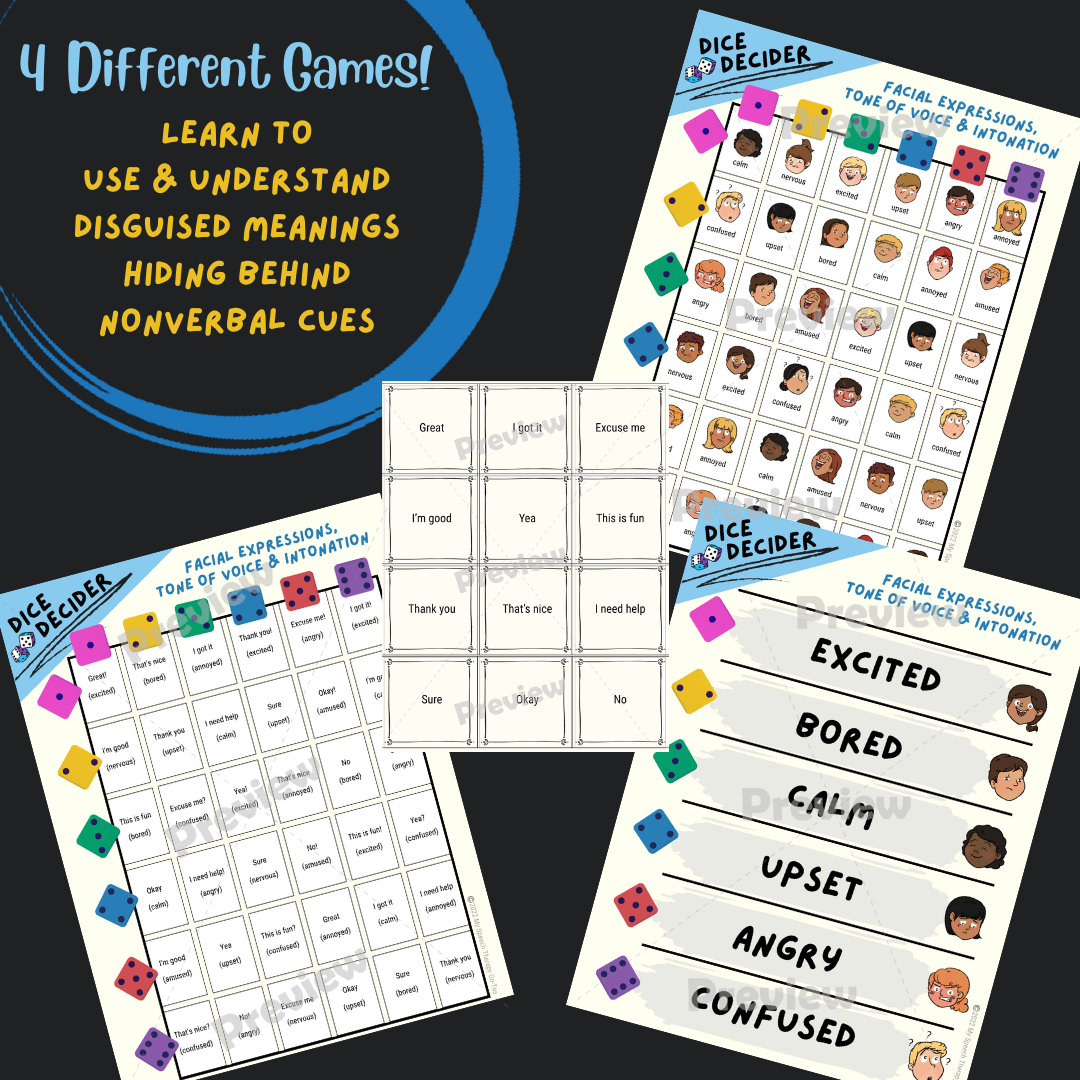Nonverbal Communication Dice Game Facial Expressions Tone of Voice