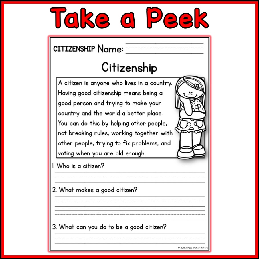 Citizenship Social Studies Reading Comprehension Passages K-2 - Classful