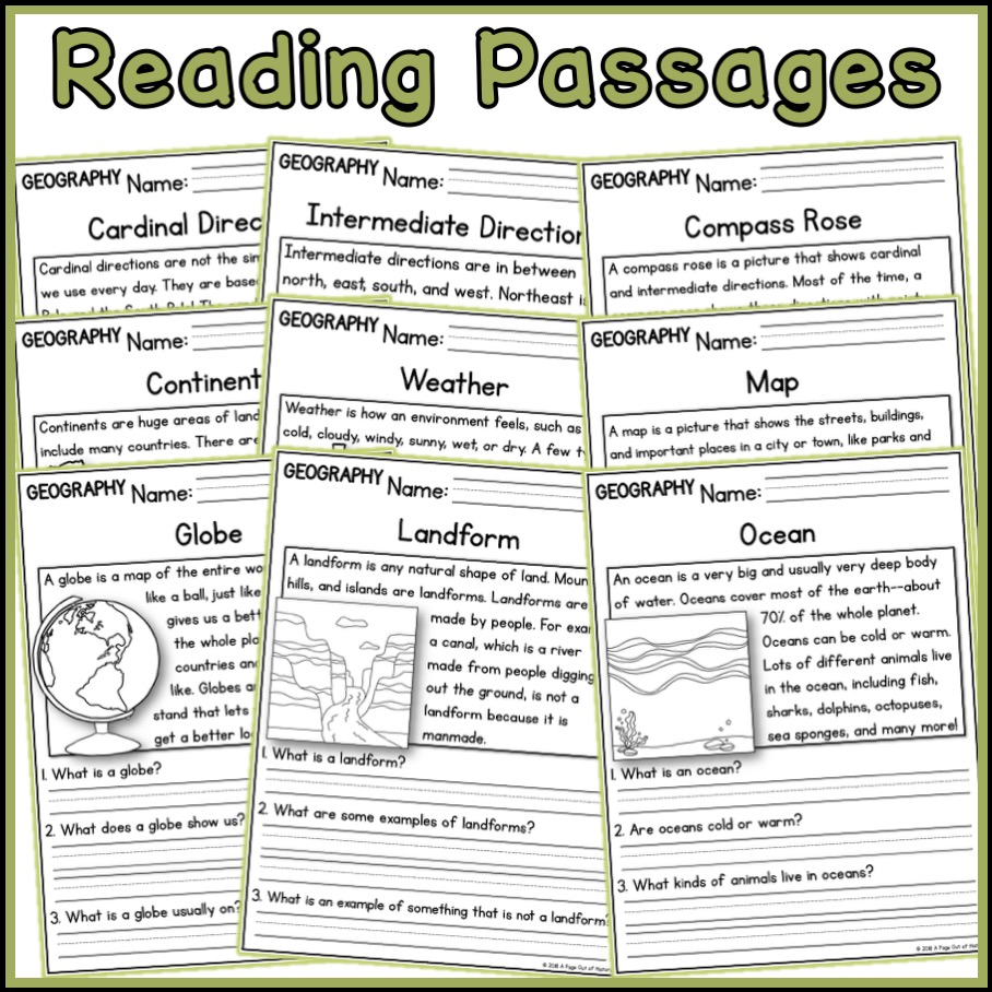 Geography Social Studies Reading Comprehension Passages K-2 - Classful