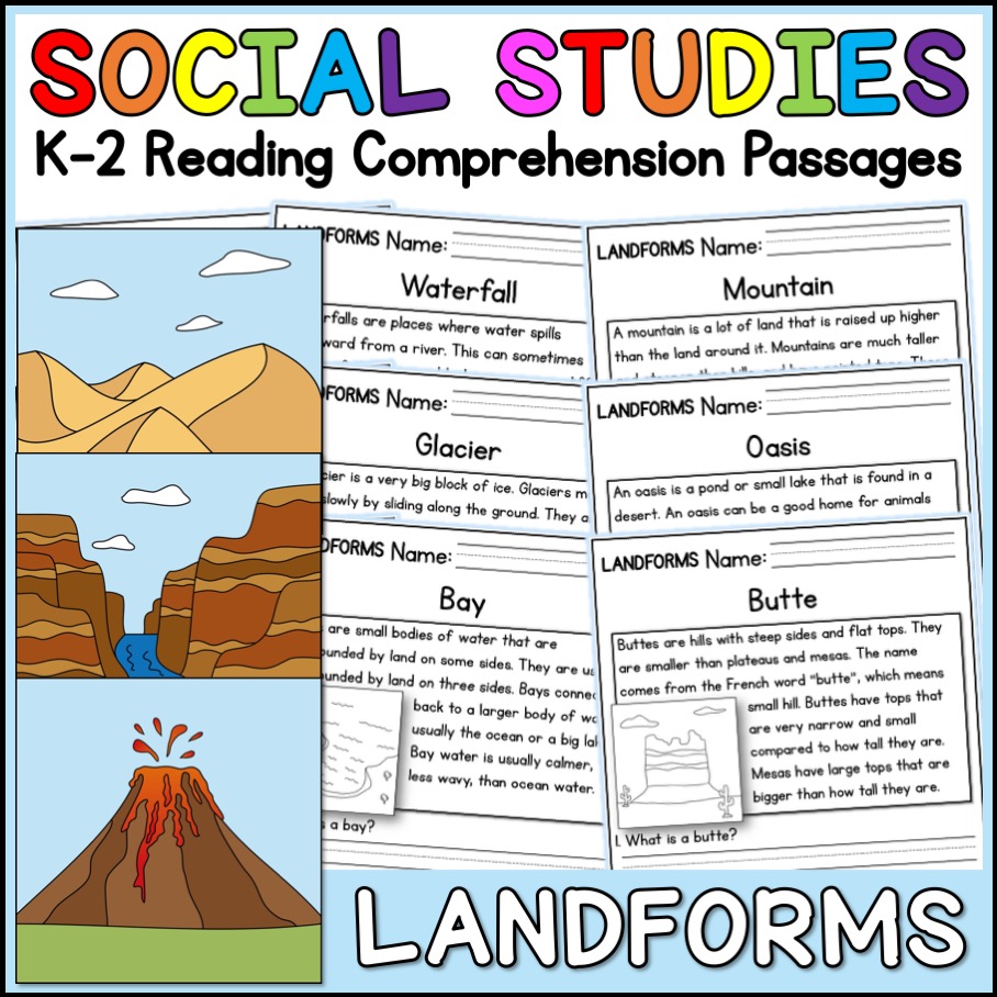 Landforms Social Studies Science Reading Comprehension Passages K-2 -  Classful