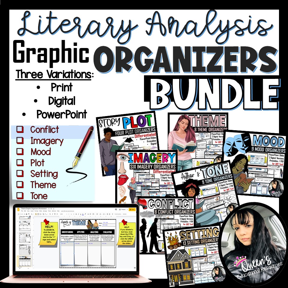 Literary Analysis Graphic Organizer Worksheet and PowerPoint Slides