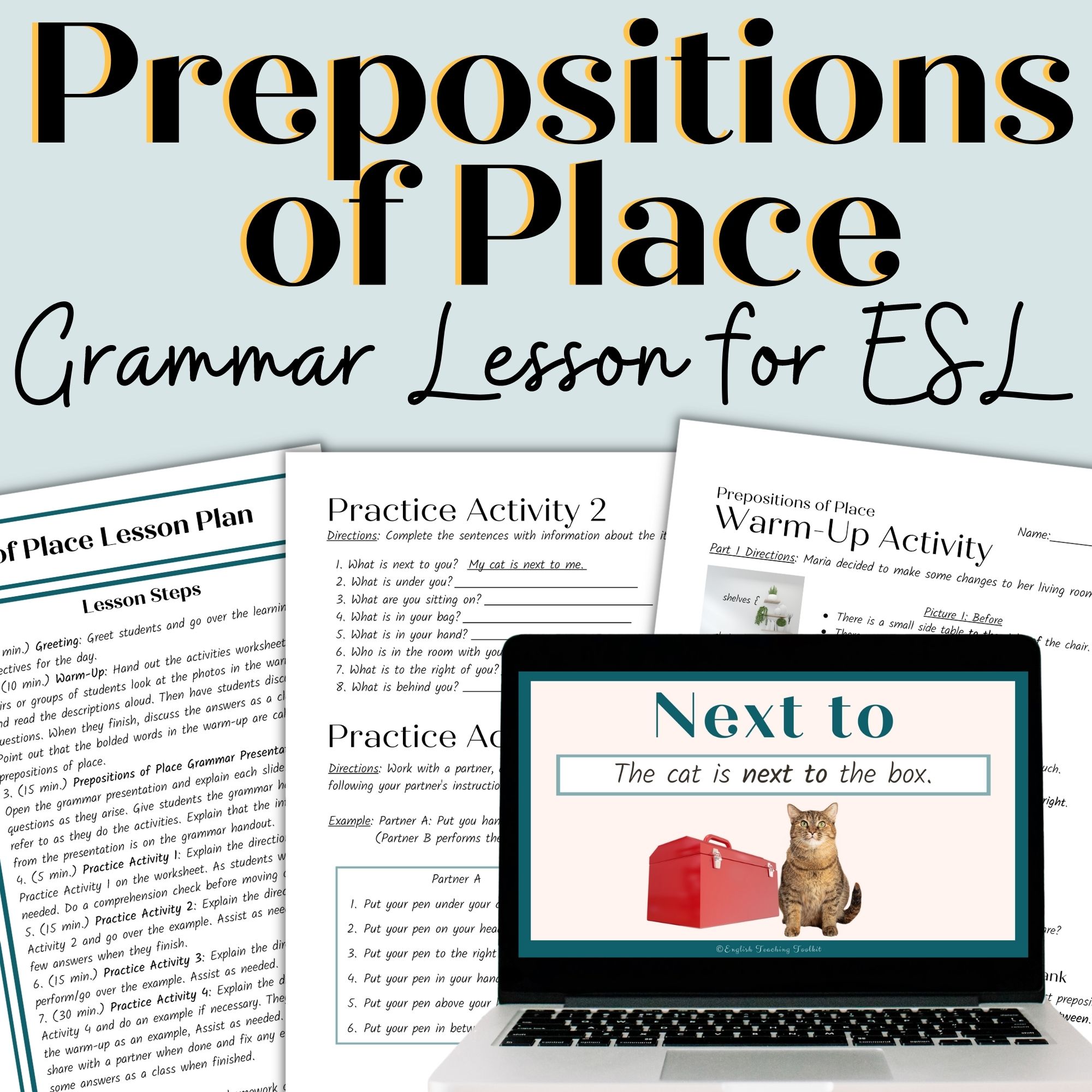 Prepositions of Place English Grammar Lesson for Adult ESL and High School  ELL Newcomers - Classful
