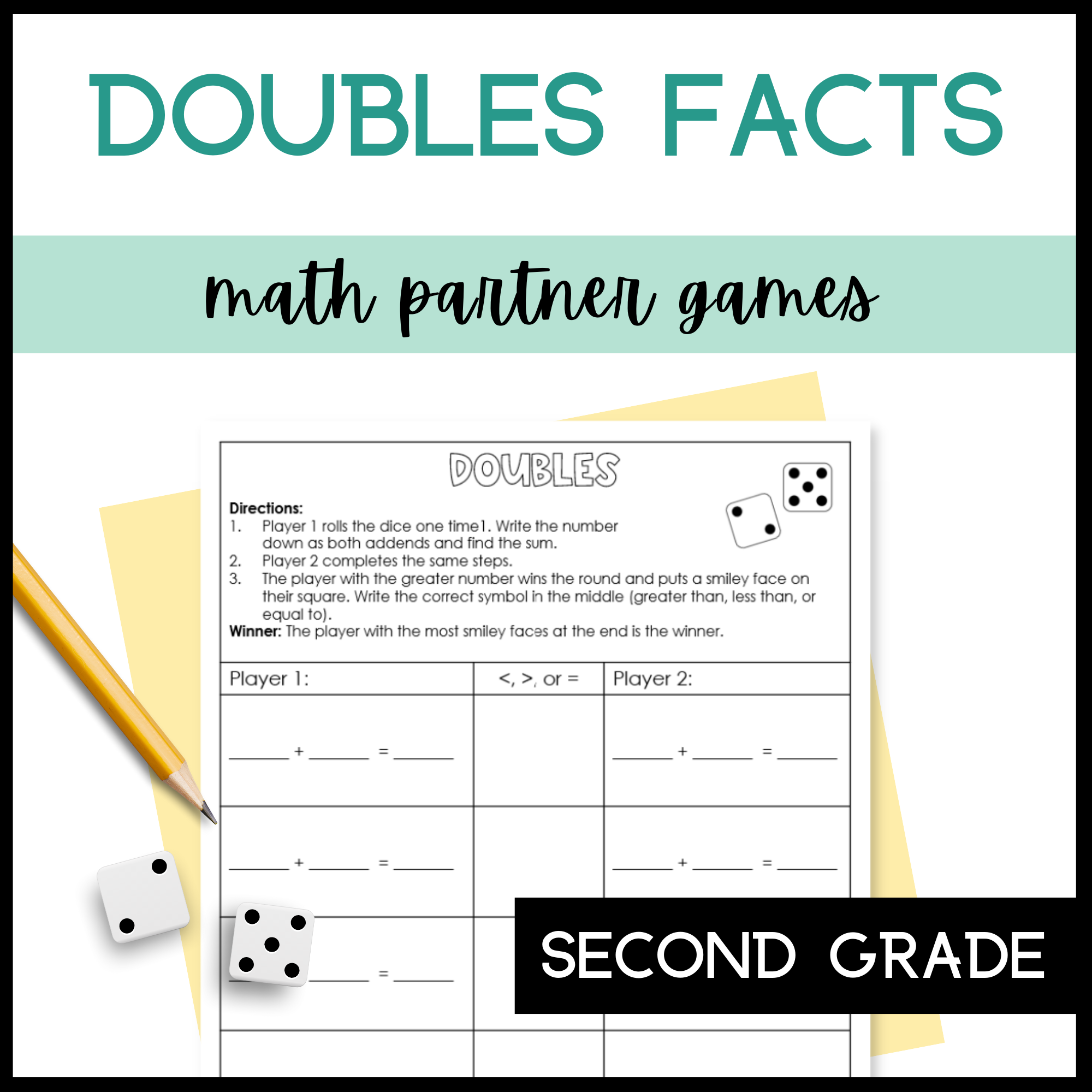 Doubles Addition Facts | Dice Partner Game - Classful