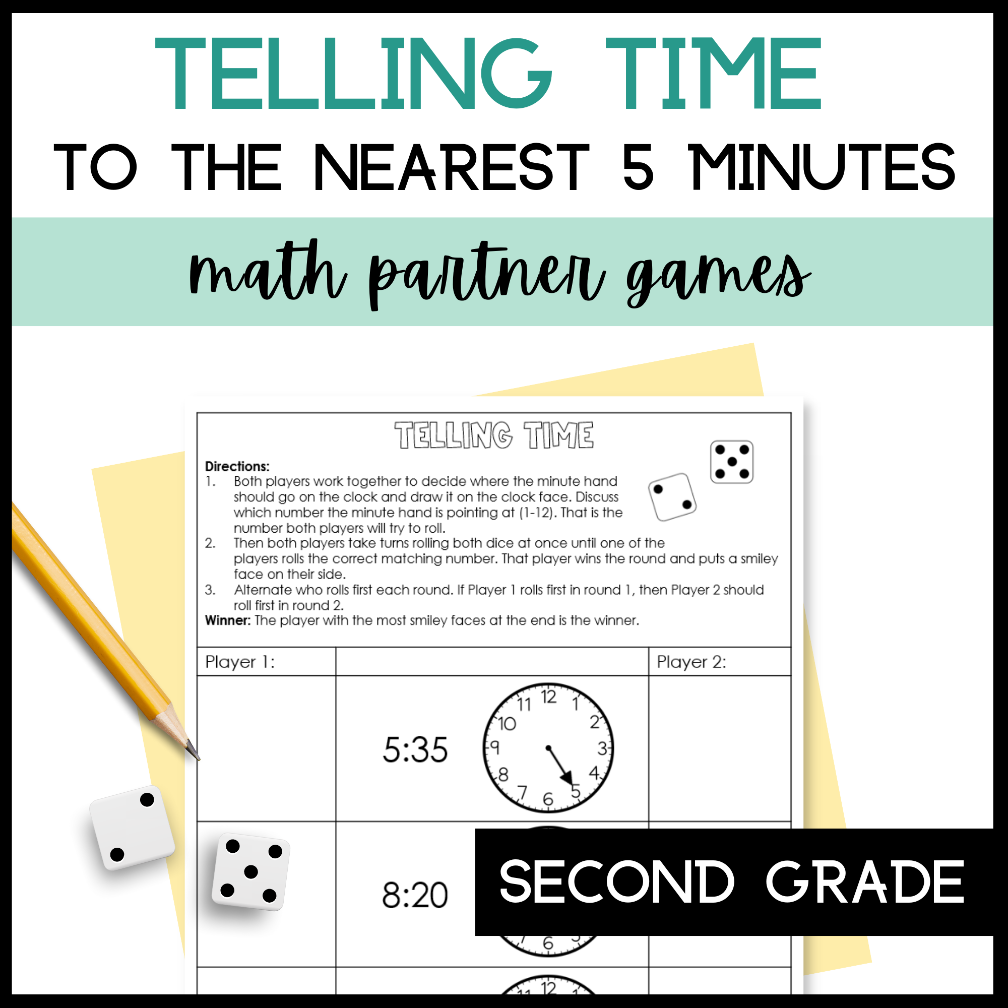 Telling Time to the Nearest 5 Minutes Partner Games Classful