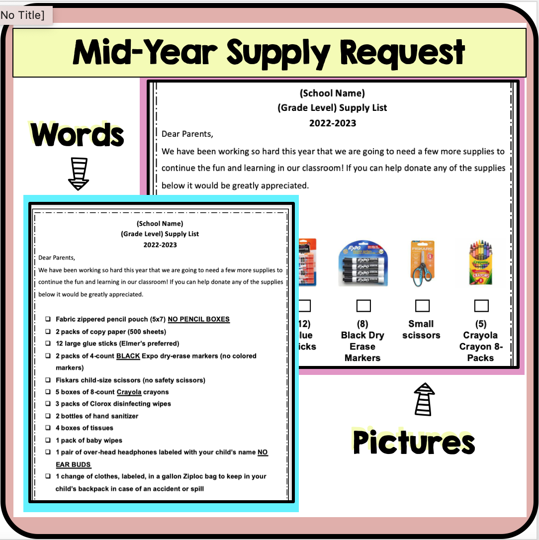 Back to School Supply List Editable Template Kindergarten and Primary