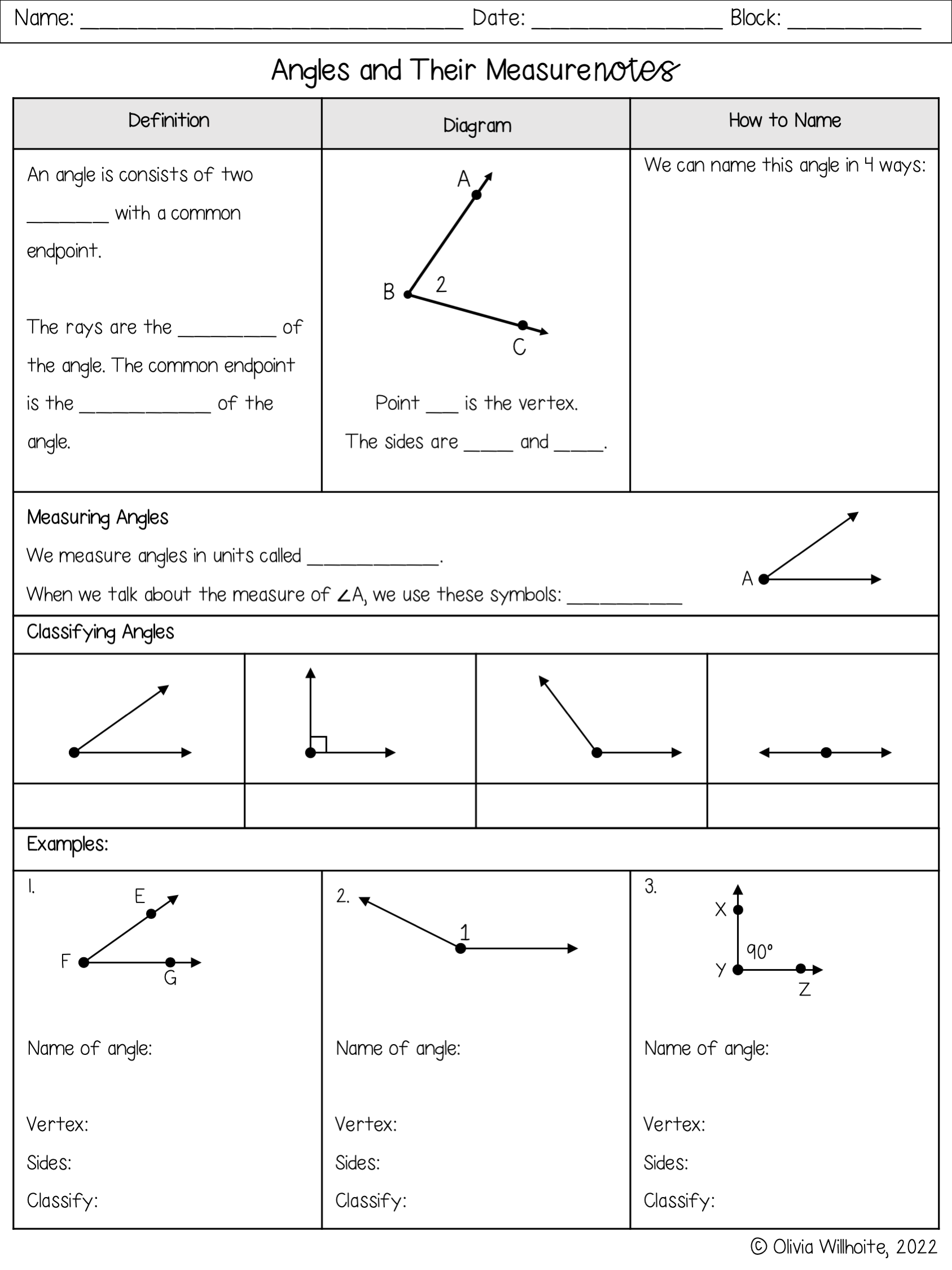 Geometry Unit 1 - Intro to Geometry - Notes and Worksheets - Classful