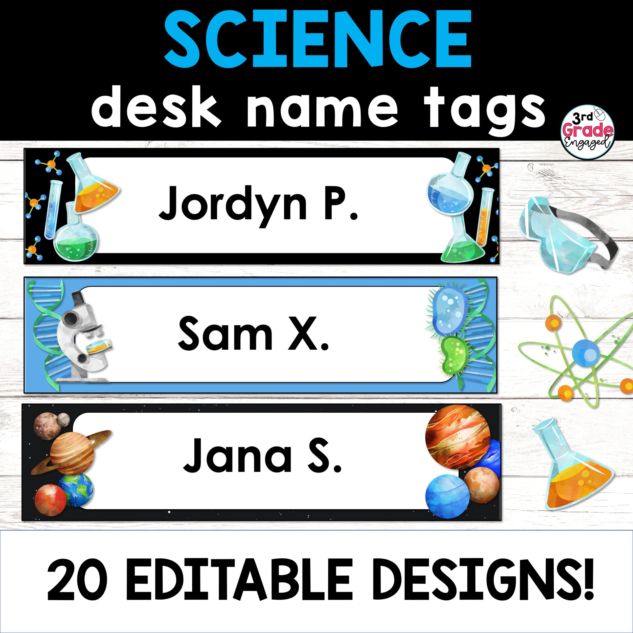 Science Editable Student Desk Name Plates Classroom Decor Classful
