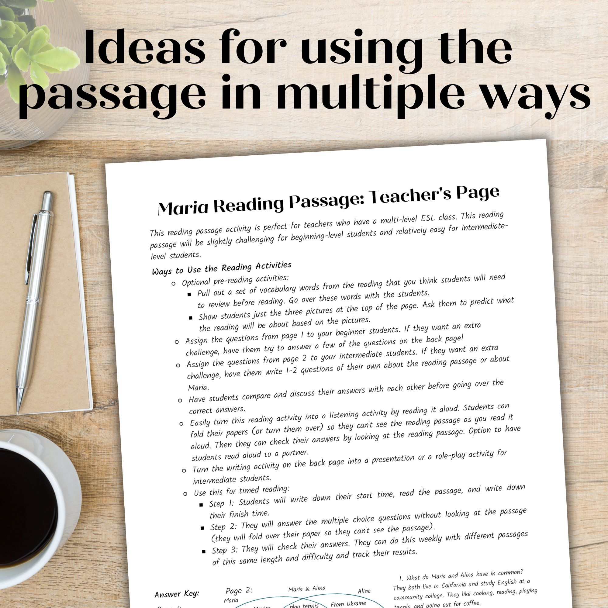 Reading Comprehension Passage and Activities for Beginner and Intermediate  Adult ESL | Maria's Best Friend - Classful