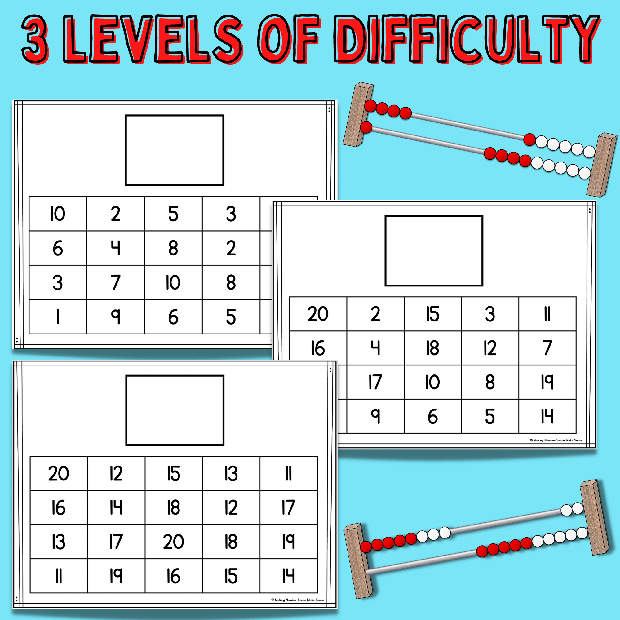 Rekenrek Counting to 20 Differentiated Math Center Pick Build and