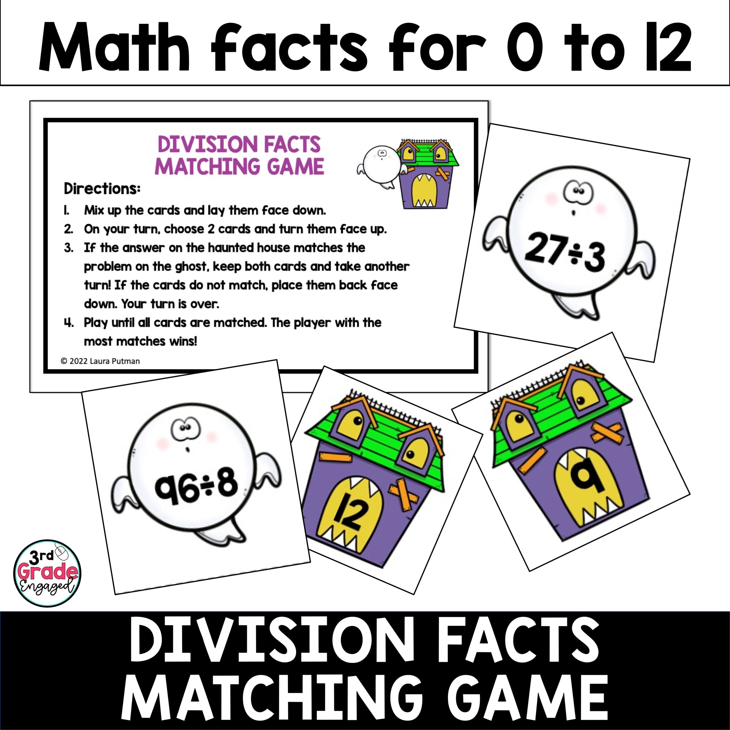 Halloween Division Facts Matching Math Game - Classful