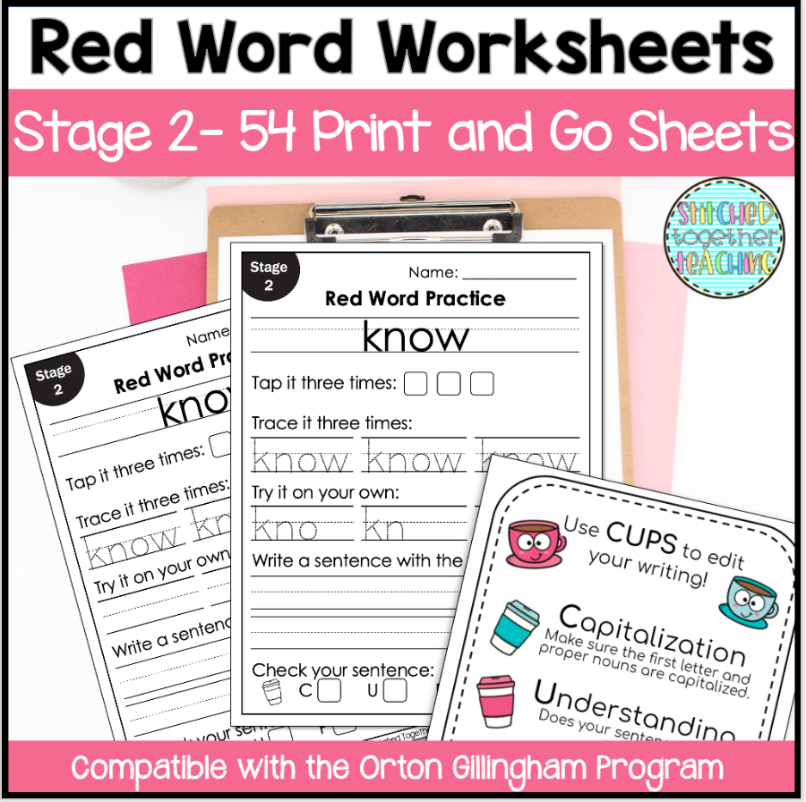 Sight Word Worksheets- Orton Gillingham Stage 2 Red Words - Classful