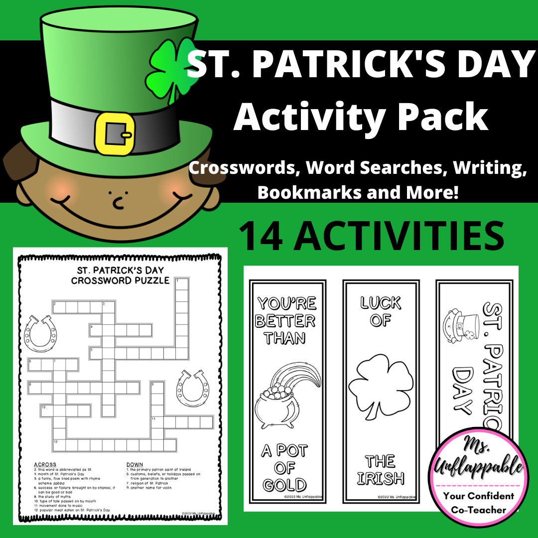 St Patrick s Day Activities Word Searches Crosswords Puzzles Bookmarks Writing Classful