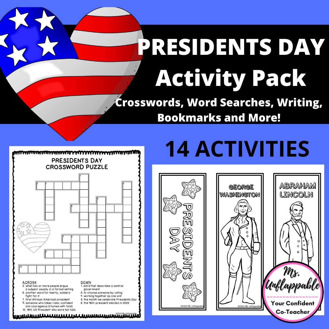 Presidents Day Activities| Word Searches| Crosswords| Puzzles| Bookmarks|  Writing - Classful