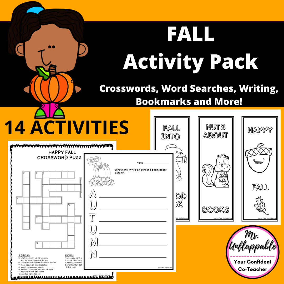 Fall Themed Activities| Word Searches| Crosswords| Writing - Classful