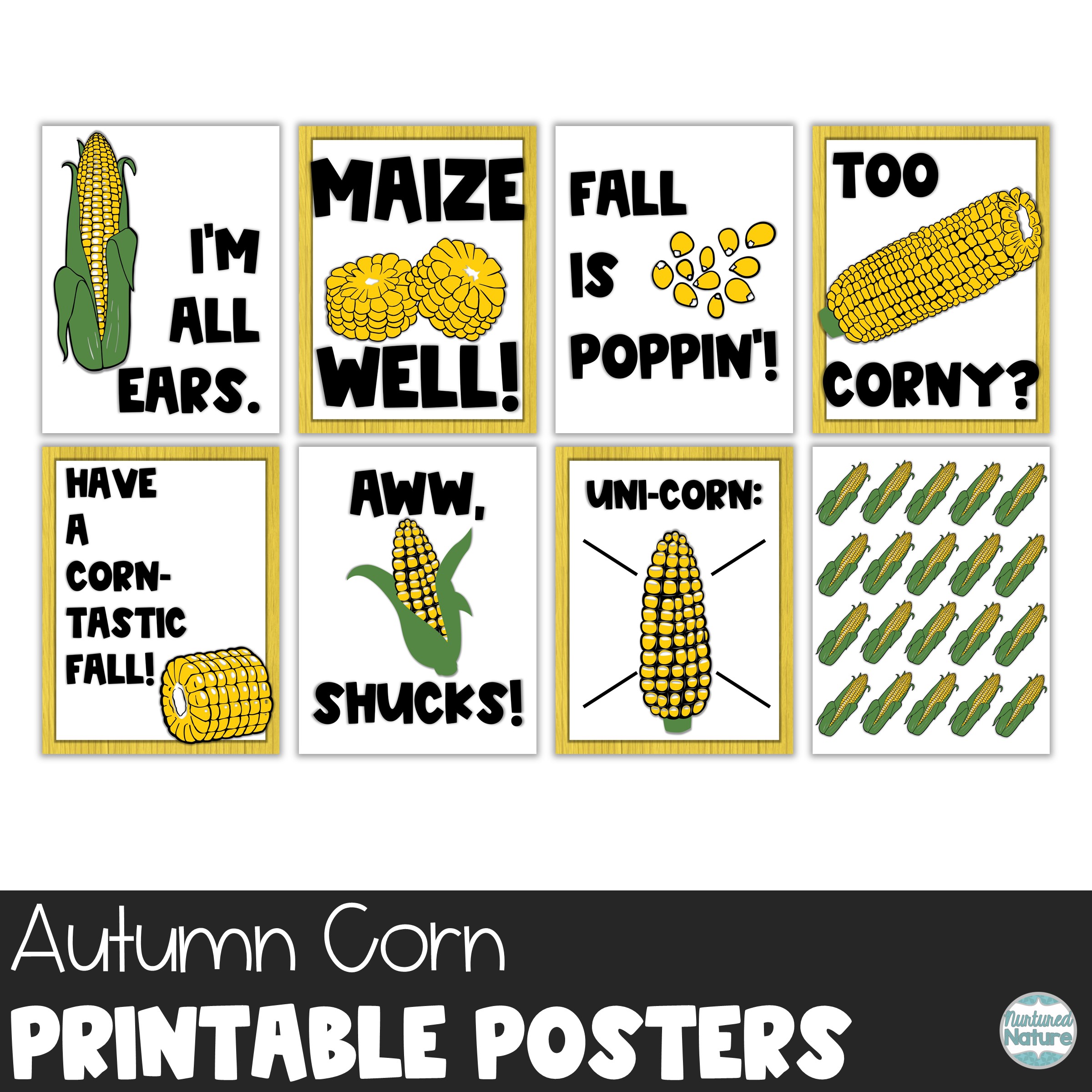 Corn Fall Bulletin Board Posters - Autumn Classroom Decor Set - Classful