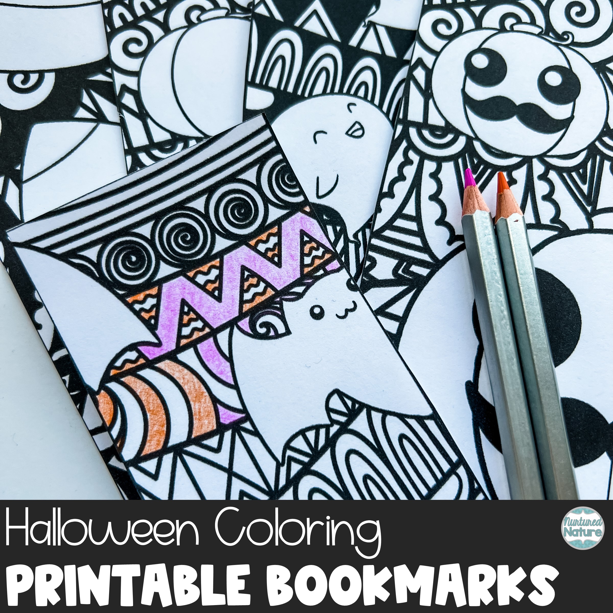 Halloween Zentangle Coloring Sheet Bookmarks for Fall - Classful