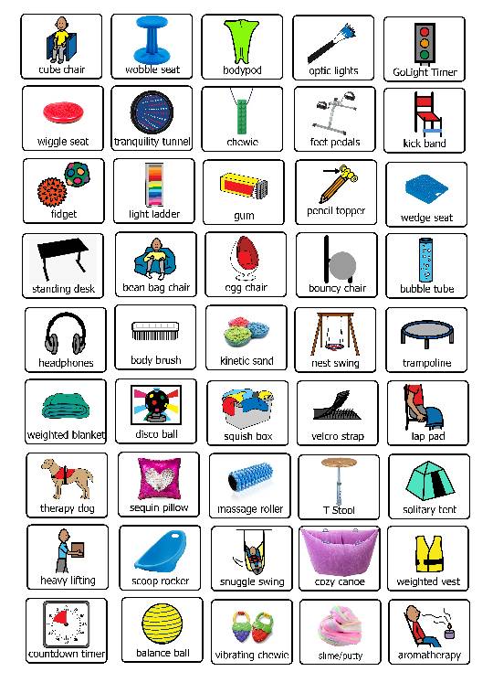 Boardmaker Sensory Break/Create Your Own Sensory Tool Card PEC Visual