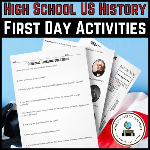 First Day Of School Activities For High School US History Classful