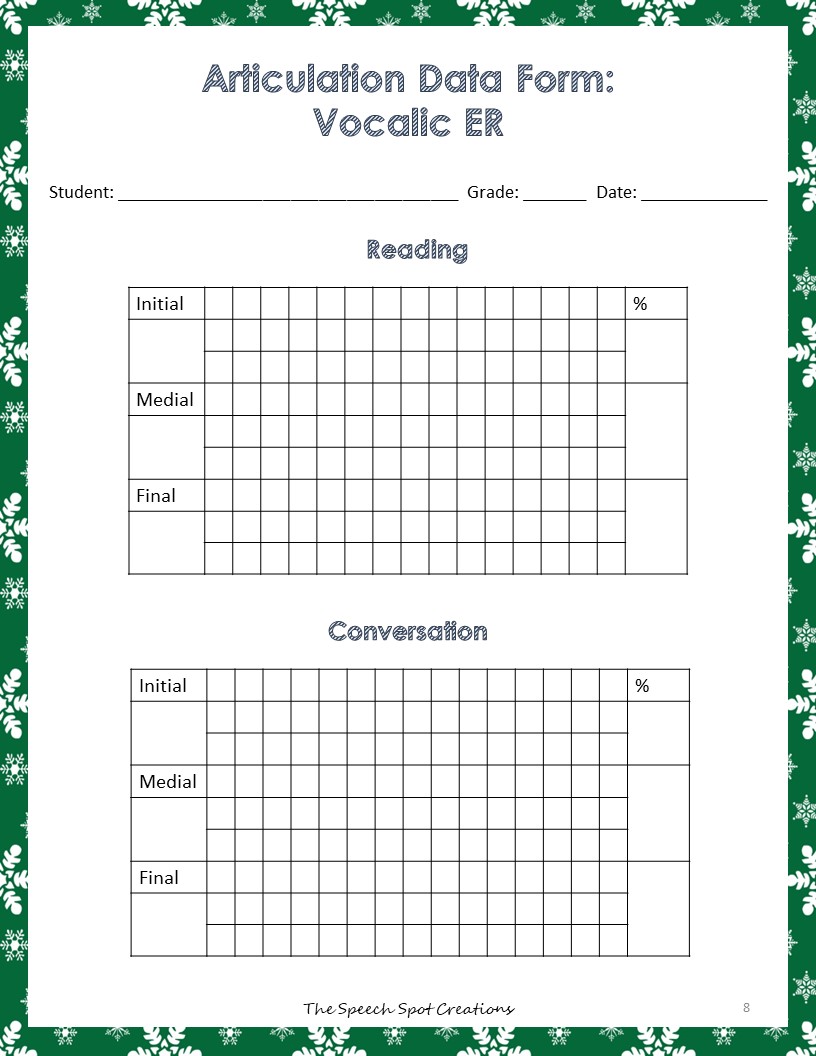 Holiday Vocalic ER Articulation Story for Speech Carryover - Classful