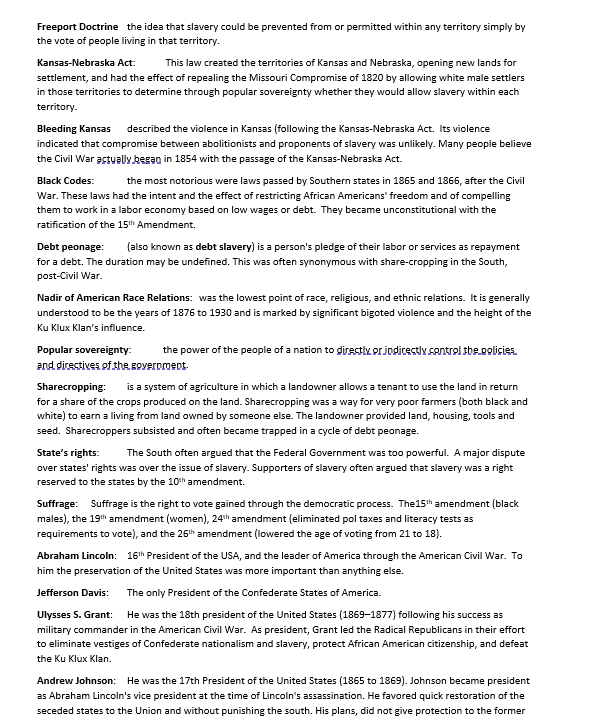 Quizlet / Blooket ready US History EOC key terms Civil War