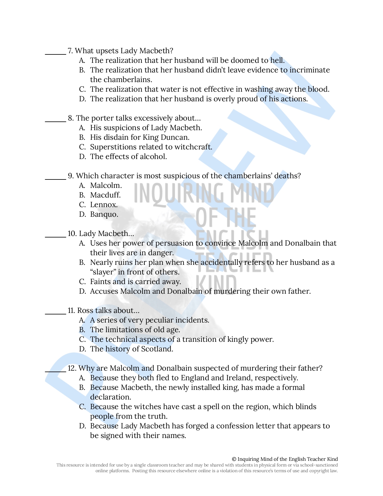 Macbeth Act 2 Quiz and Answer Key - Classful