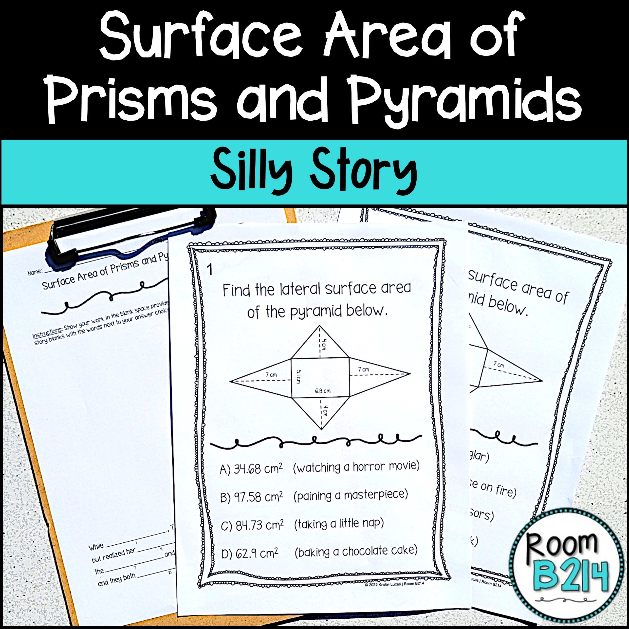 Surface Area of Prisms and Pyramids Silly Story (TEKS 7.9D) - Classful