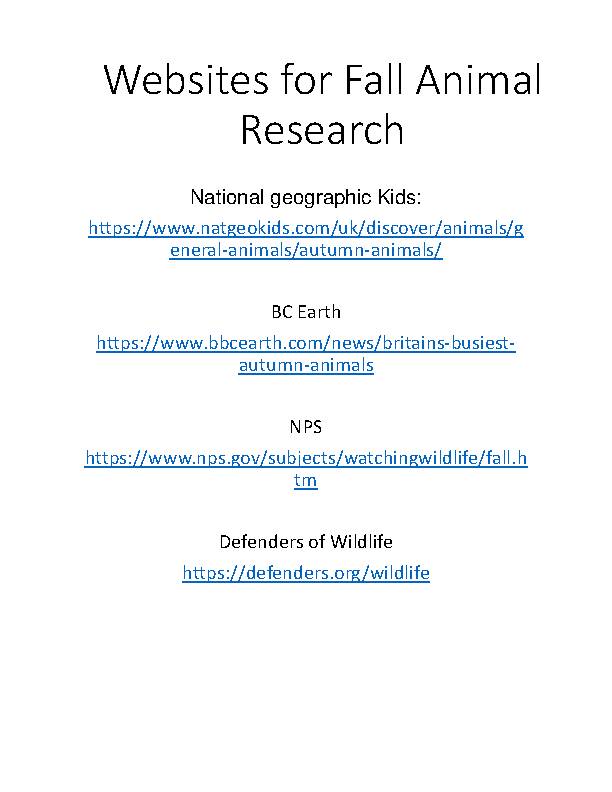 Fall Animal Research Graphic Organizer and Template Guide Classful