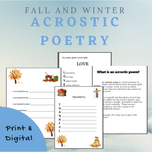 Acrostic Poems Templates | Poetry Writing for Thanksgiving Fall - Classful