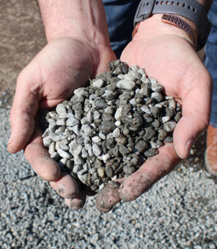 Pea gravel hand