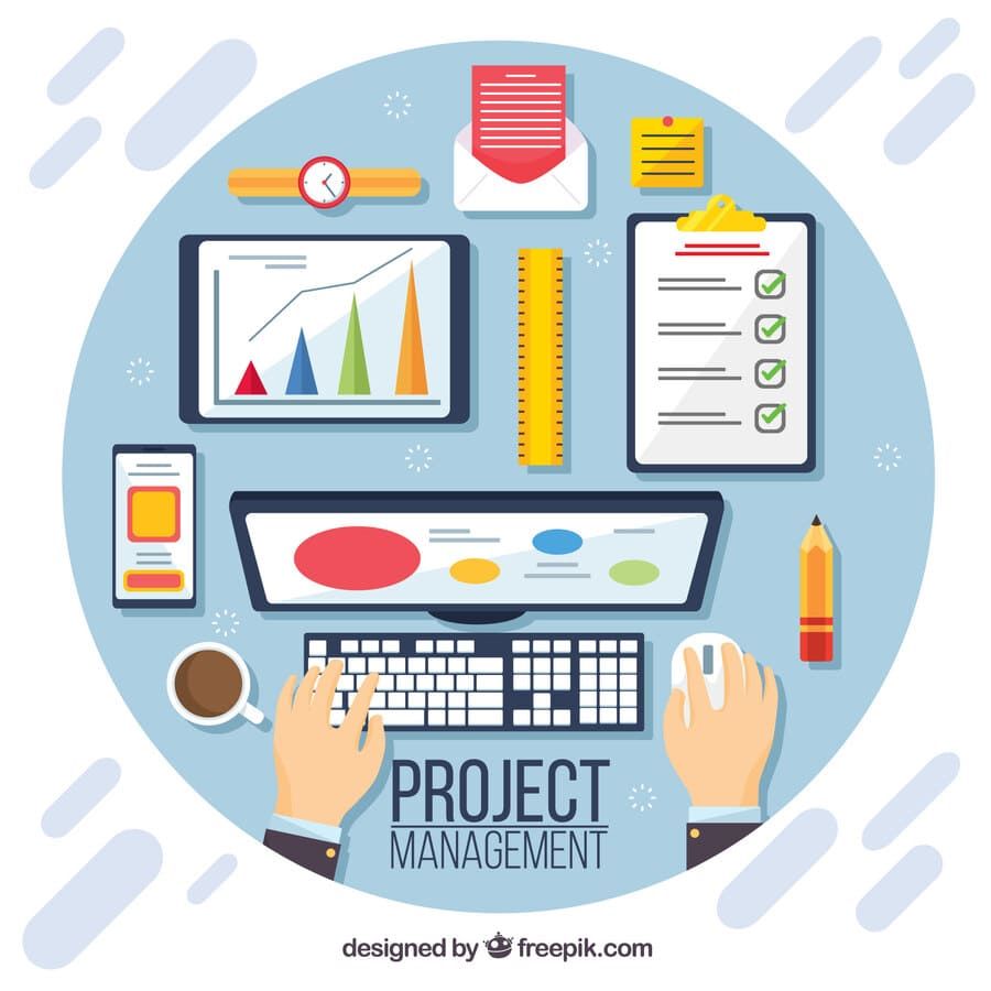 graphic illustration of office workspace with different work tools