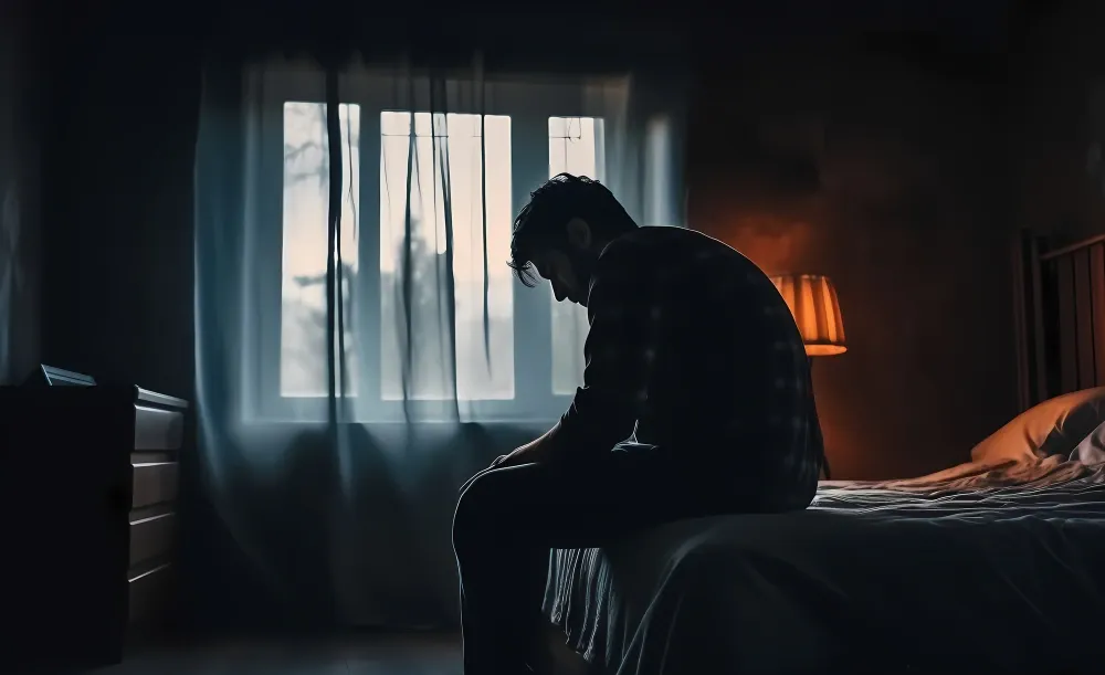 Lonely man in his room