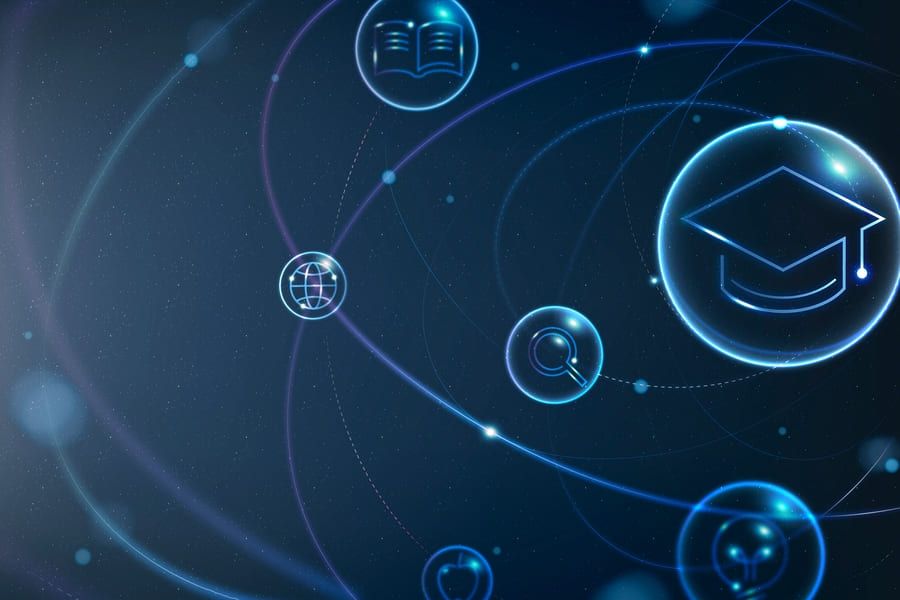 Futuristic graphic of learning and education symbols