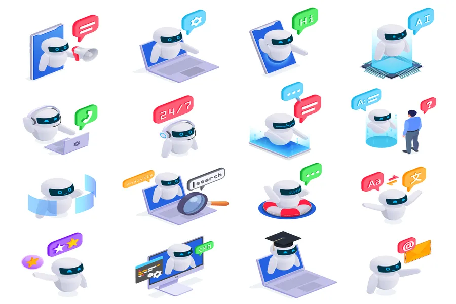 chatbot messenger AI isometric set