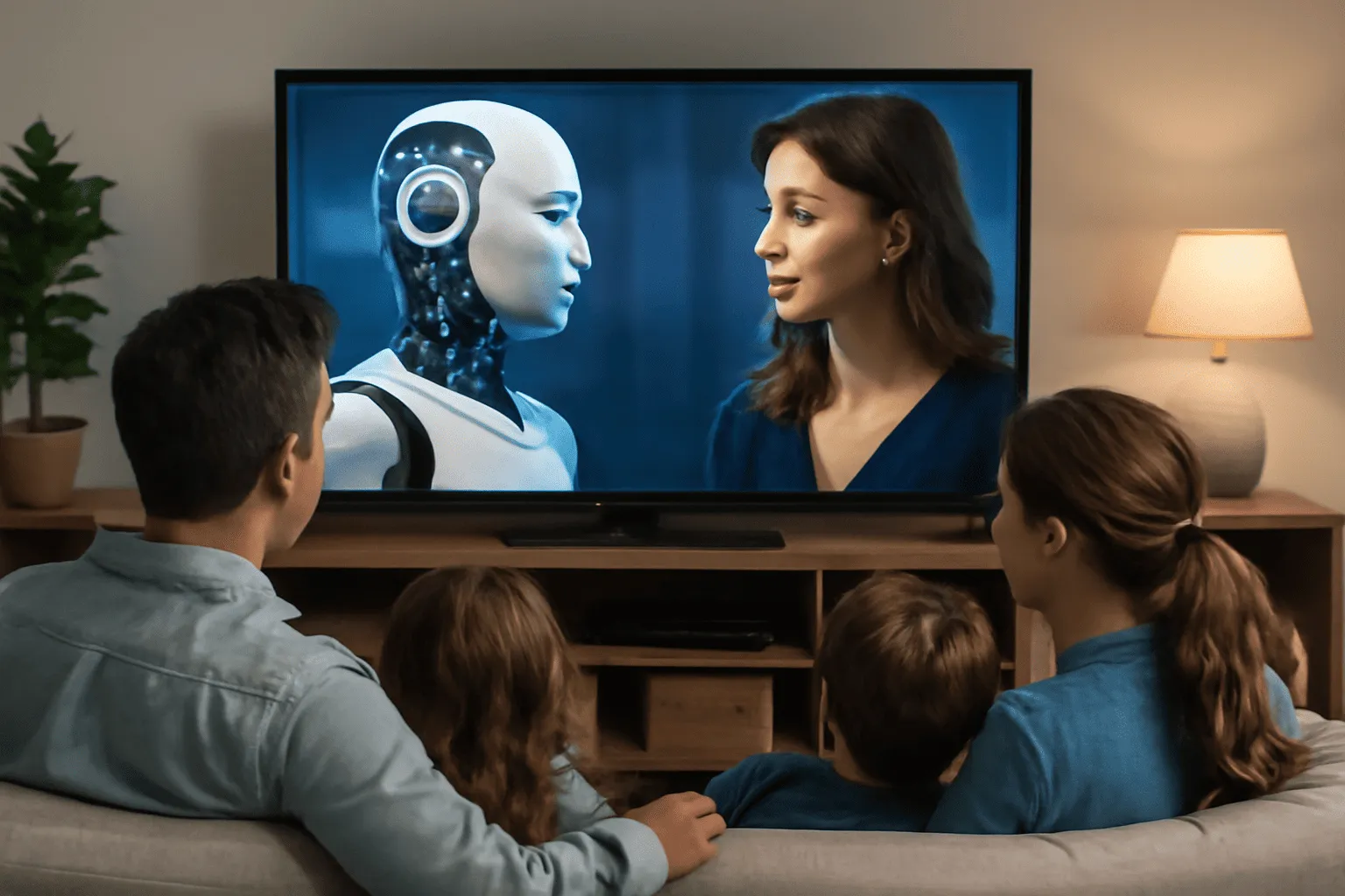 family-watching-ai-celebrities-on-tv
