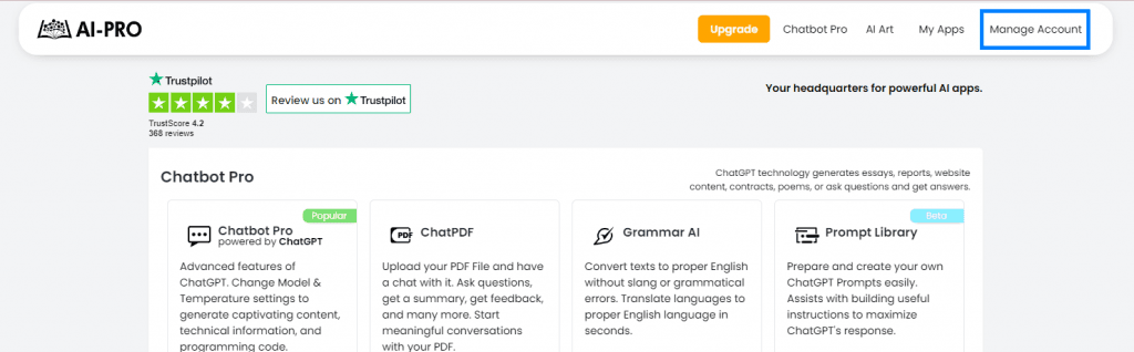 ai-pro manage account button