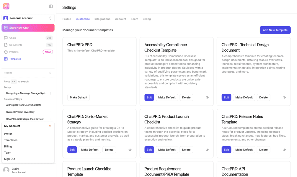 ChatPRD templates