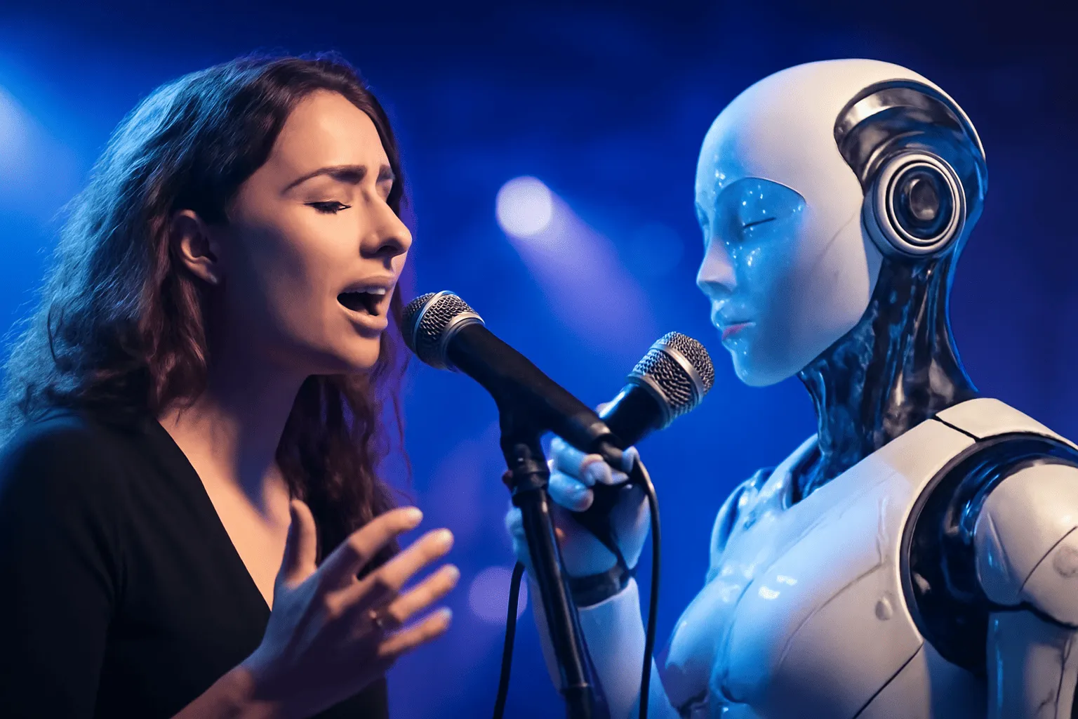 woman having a duet with ai