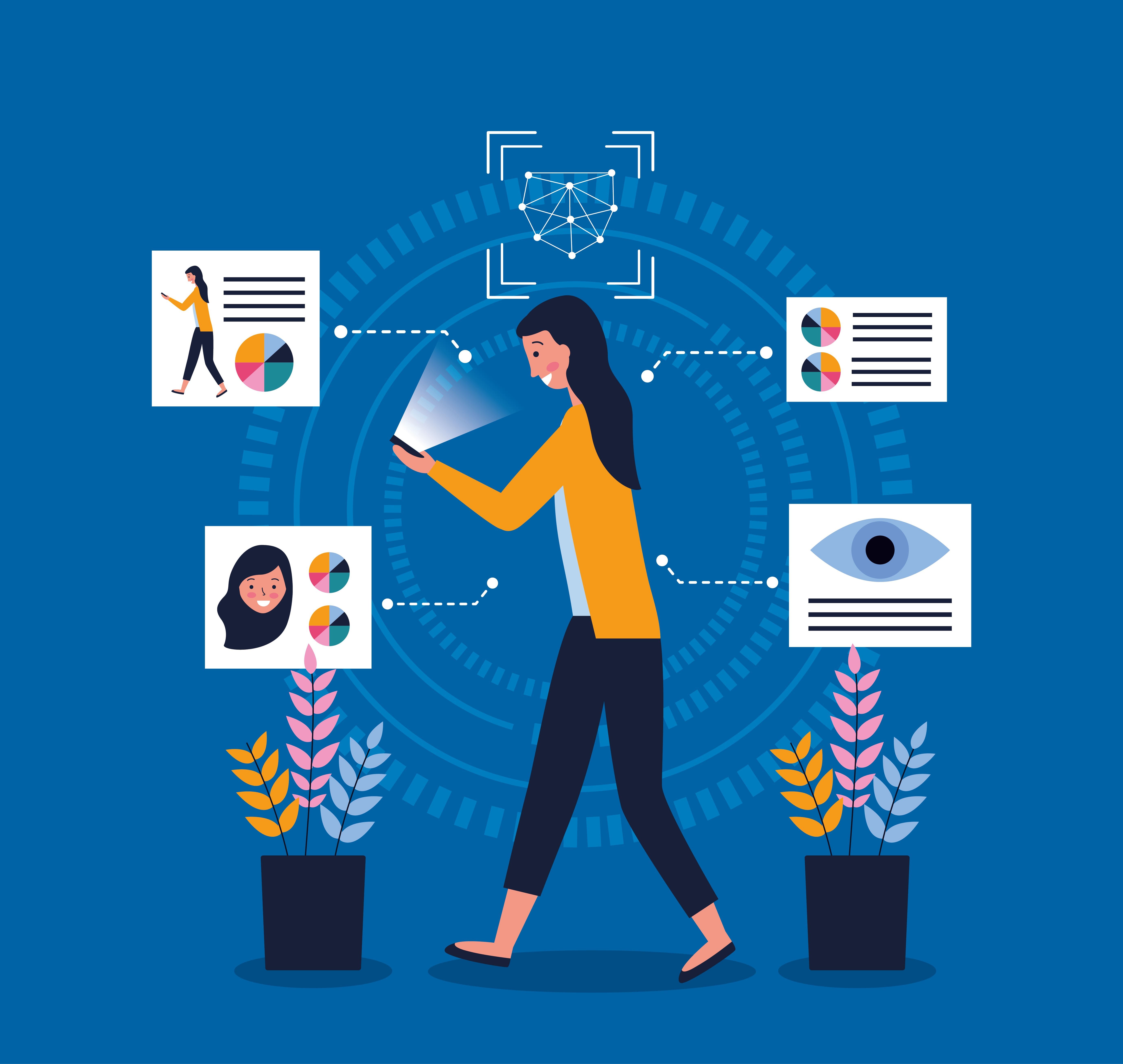 woman using mobile scan face eye