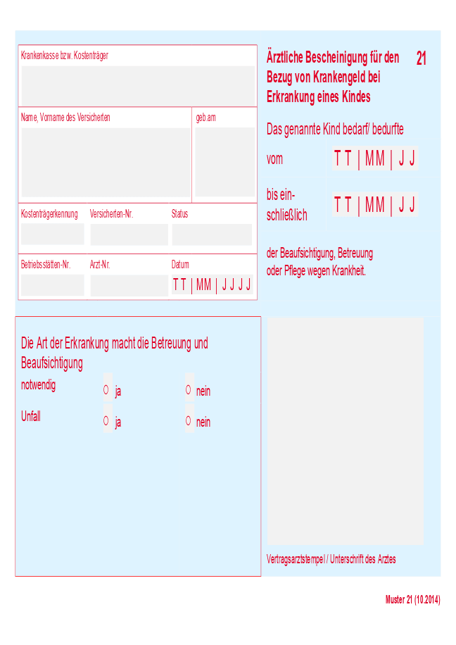 Formular für den Bezug von Krankengeld