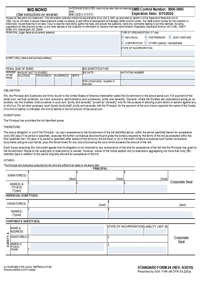 Bid bond form