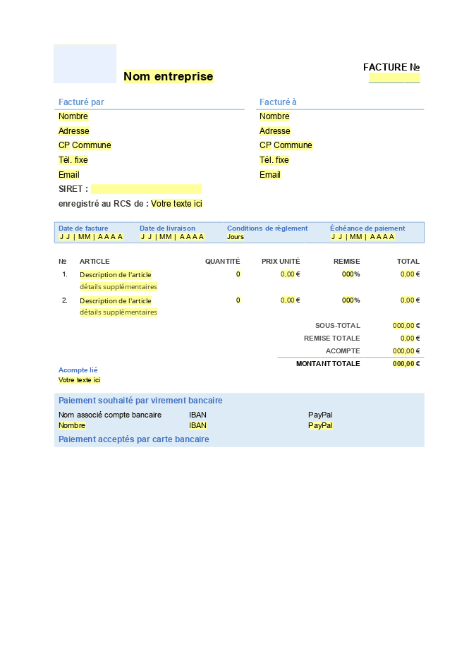 Formulaire facture auto-entrepreneur