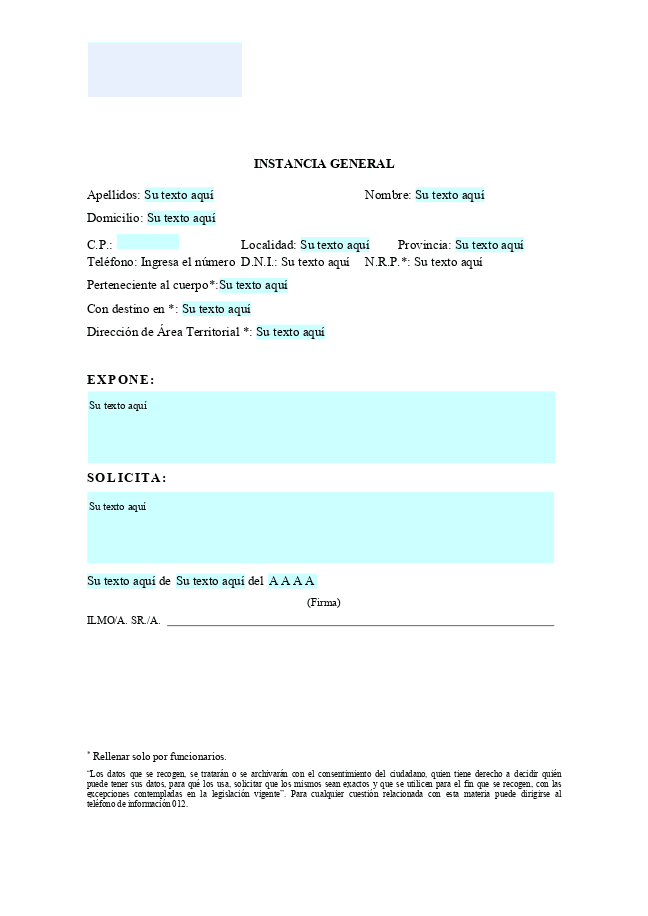 Formulario Instancia general